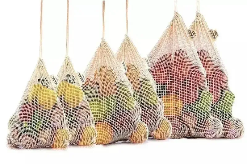 100% Biodegradable Organic Cotton Fruit Mesh Grocery Shopping Bag
