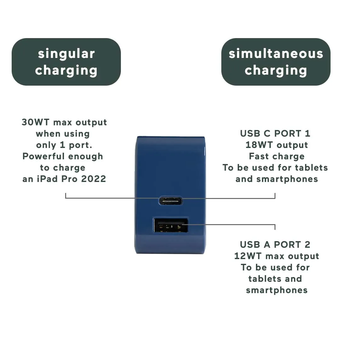 30W dual-port PD fast charge wall plug - Block