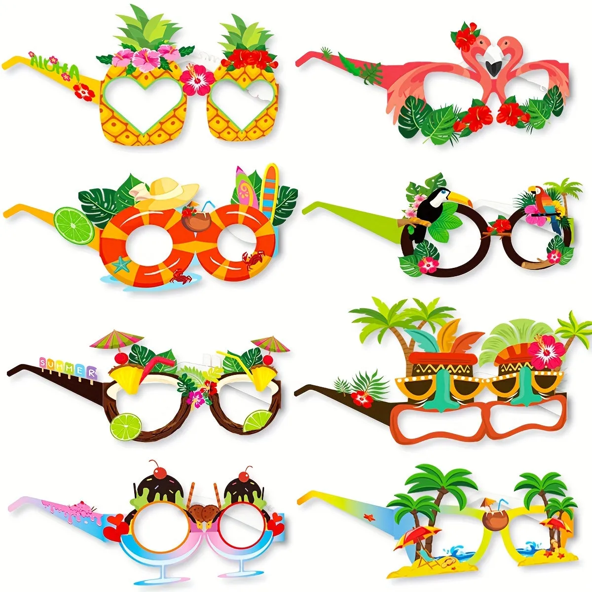 8 Pc Luau Eyeglasses Bulk Pack  Hawaiian Party Favors