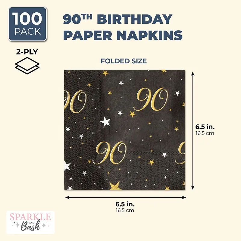 90th Birthday Party Paper Napkins (6.5 x 6.5 Inches, 100 Pack)