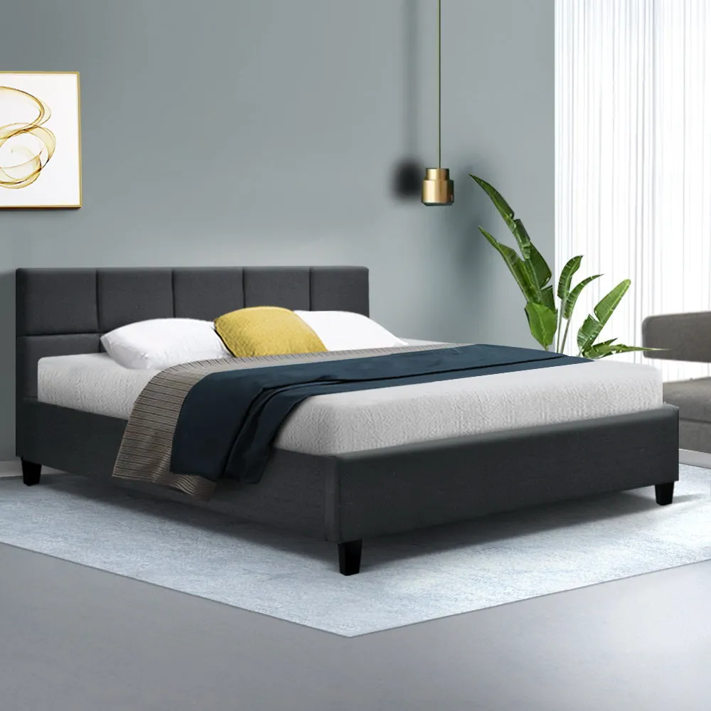 Charcoal Upholstered Queen Bed Frame with Foam Padding Artiss