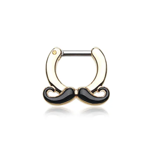 Classic Moustache Septum Clicker with Gold Plating