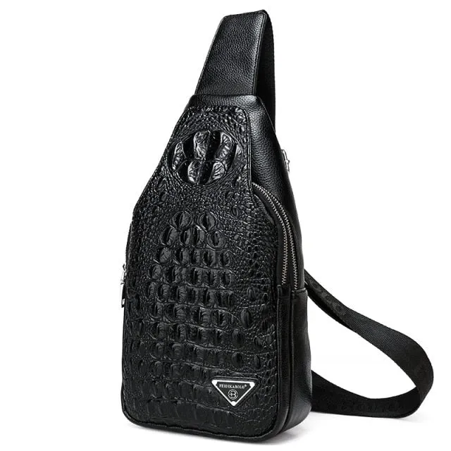 CrocLuxe Exotic Croc-Print Single Strap Sling Backpack