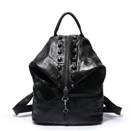 Genuine Leather Patchwork Backpack Purse