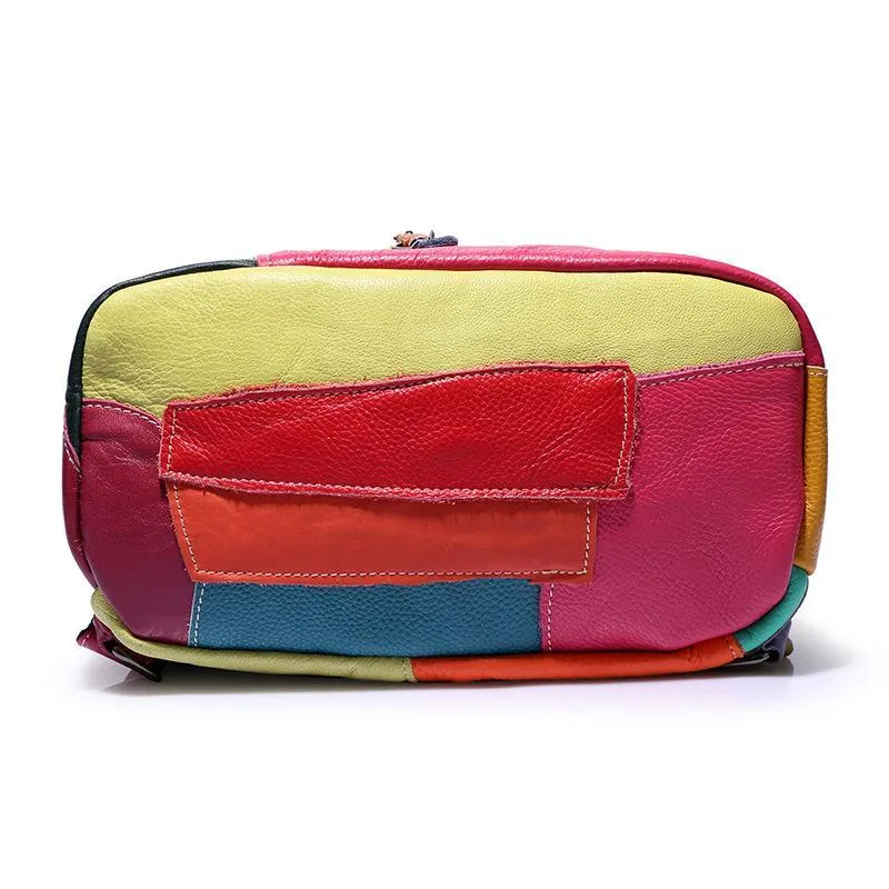 Genuine Leather Patchwork Backpack Purse