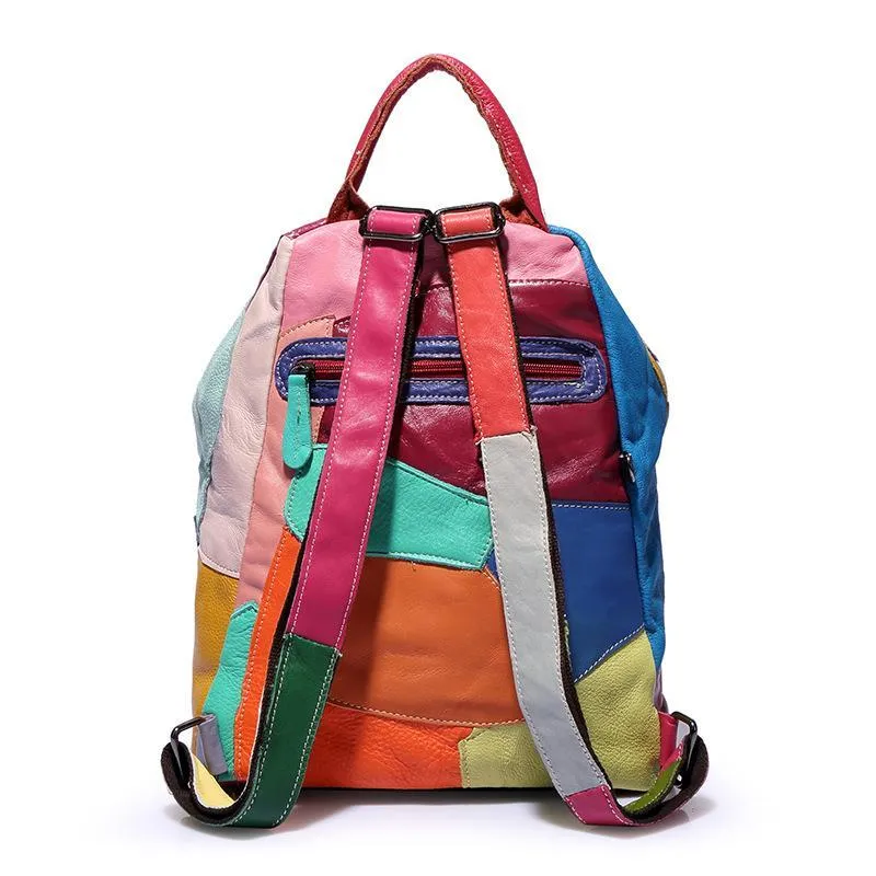 Genuine Leather Patchwork Backpack Purse