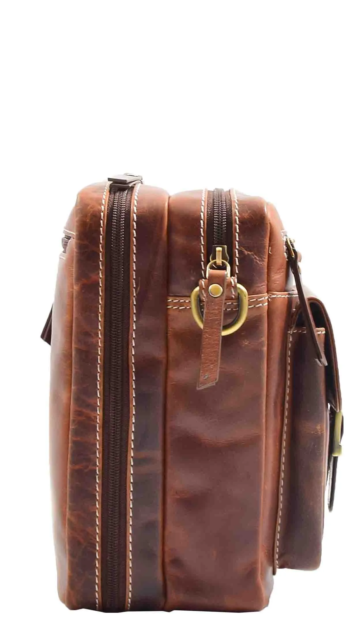 Mens Genuine Brown Leather Messenger Bag Multi Pockets Casual Flight Pouch Artie
