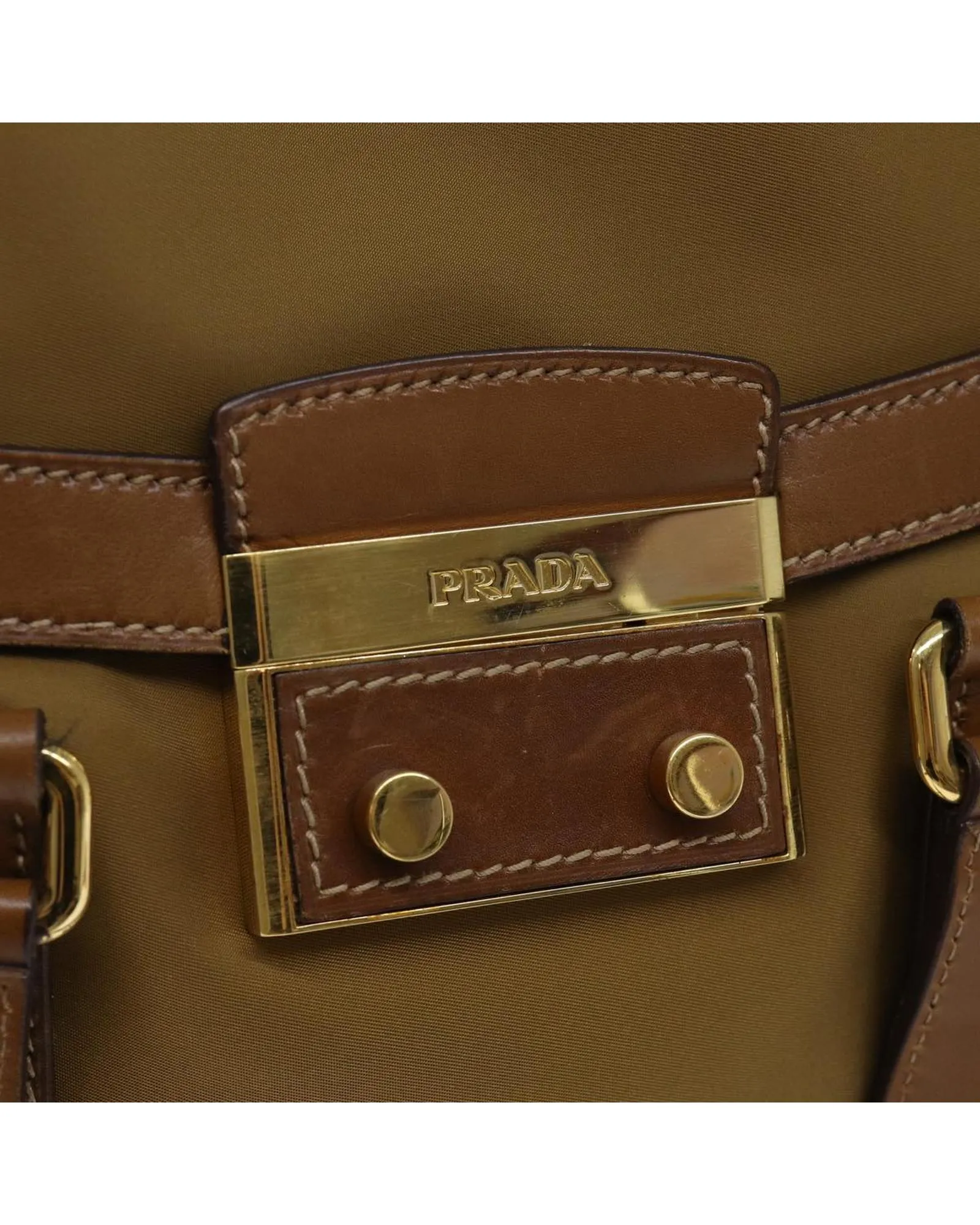 Nylon Leather Brown Shoulder Bag