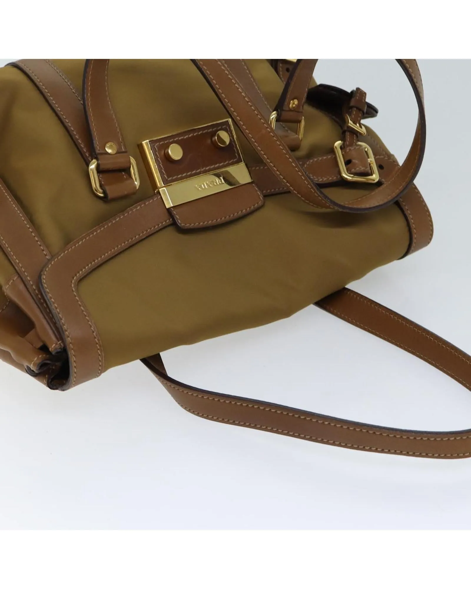 Nylon Leather Brown Shoulder Bag