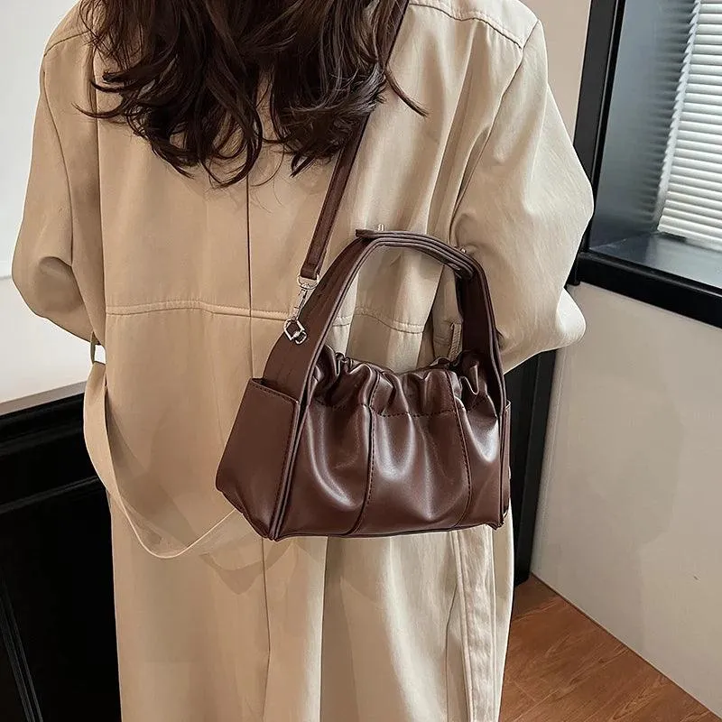 Small Tote Bags Ruched Pleated Soft Leather Women's Adjustable Short Handle Bags